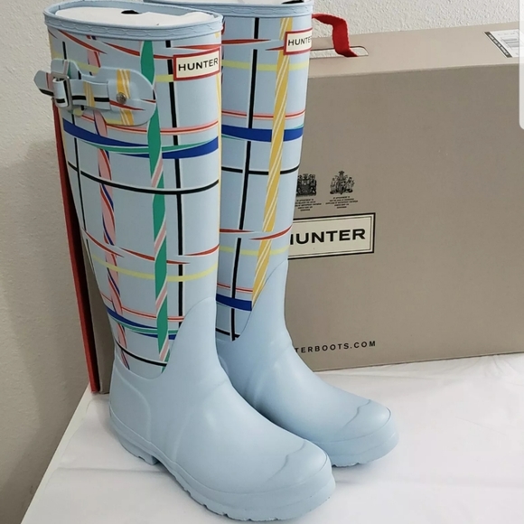 Hunter Shoes - NWB♡Hunter Boots♡Rock Tartan size 6, 37♡light blue